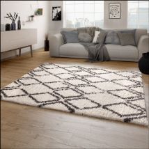 Paco Home - Tapis Shaggy Tapis De Salon Shaggy Poil Long Motif Diamant Scandinave Moderne 200x290 cm, Crème 4