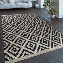 Paco Home - Tapis Tissé Main Tendance Moderne Design Marocain Franges Noir Blanc 240x340 cm