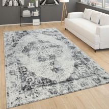 Paco Home - Tapis Vintage Pour Salon, Poils Ras Design Oriental, Chiné Gris 60x100 cm