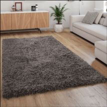 Tappeto a Pelo Alto Morbido Moderno Shaggy Stile Flokati Accogliente Tinta Unita Antracite 200 cm quadrato - Paco Home