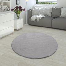 Paco Home - Tappeto a pelo lungo per soggiorno in ecopelliccia ultrasoffice, imitazione pelliccia di coniglio in grigio ø 200 cm tondo