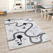 Paco Home - Tappeto Bambini Cameretta Da Gioco Bebè Tappeto Bambini Stradale Da Gioco 80x150 cm, Bianco
