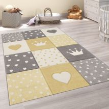 Tappeto Bambini Cameretta Pastello 3D Polkadot Cuore Giallo 80x150 cm - Paco Home