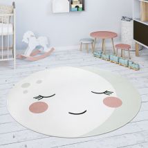 Paco Home - Tappeto Bambini Cameretta Rotondo Moderno Femmine Maschi Luna Koala Leone Crema, 80 cm tondo