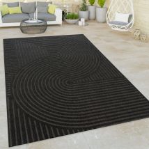Paco Home - Tappeto Cucina Da Esterno Salotto Balcone Terrazo Astratto a Righe 3D Antracite 200x290 cm
