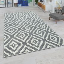 Paco Home - Tappeto da soggiorno con motivo a rombi in colori pastello, look moderno etnico boho 200x280 cm, Grigio-Bianco