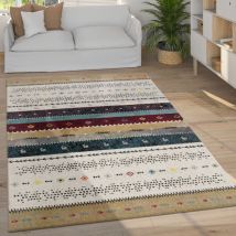Tappeto Di Design Moderno Loribaft Con Motivo Stile Nomade Effetto Gabbeh Beige Crema Mélange 80x150 cm - Paco Home