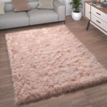 Tappeto Salotto Pelliccia Finta Imitazione Pelo Lungo Cuscino Cuore Rotondo Rosa, 90 cm tondo - Paco Home