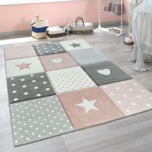 Tappeto per bambini per cameretta color pastello 3D di nuvole stelle Arcobaleno ø 120 cm tondo, Pink 5 - Paco Home