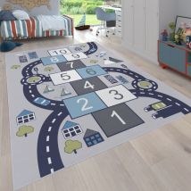 Tappeto per bambini, Tappeto da gioco per le camere dei bambini, Bouncy box e strade, Grigio 80x150 cm - Paco Home