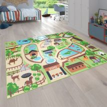 Paco Home - Tappeto per bambini, tappeto da gioco per le camere dei bambini, zoo con tigre, orso, leone, colorato 140x200 cm