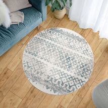 Paco Home - Tappeto Per Esterno Terrazzo Balcone Cucina Scandinavo Geometrico 3D Turchese ø 120 cm tondo