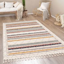 Tappeto Salotto Moderno Soggiorno Pelo Corto Modern Boho Etnico Scandi Frange 160x230 cm, Multicolore 2 - Paco Home
