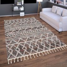 Paco Home - Tappeto Salotto Moderno Soggiorno Pelo Lungo Moderno Boho Scandinavo Frange 140x200 cm, Multicolore 2