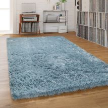Tappeto Salotto Pelo Lungo Shaggy Pastello Monocolore Morbido Soffice Turchese, ø 200 cm tondo - Paco Home