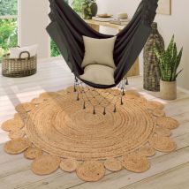 Tappeto Salotto Rotondo Iuta Motivo Boho Etnico Moderno Fatto a Mano Naturale ø 120 cm tondo, Natura 2 - Paco Home