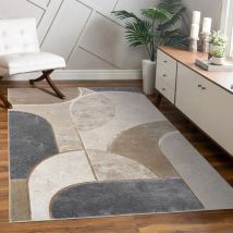 Paco Home Tappeto Soggiorno A Pelo Corto Geometrico Ad Arco Disegno Astratto Grigio Beige 80x300 cm