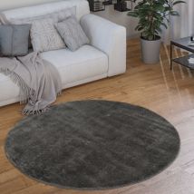 Teppich Rund Wohnzimmer Kurzflor Modern Flauschig Waschbar Einfarbig Rutschfest Anthrazit, 160 cm Rund - Paco Home