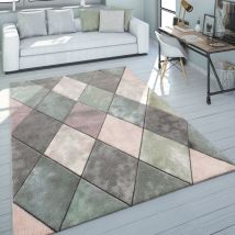 Paco Home Teppich Wohnzimmer Bunt Pastellfarben Rauten Muster 3-D Design Kurzflor Robust 160x230 cm
