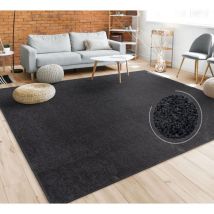 Teppich Wohnzimmer Einfarbig Schlicht Und Modern Kurzflor, Versch. Größen Farben 80x250 cm, Schwarz - Paco Home