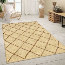 Teppich Wohnzimmer Jute Naturfaser Handgearbeitet Modernes Skandi 3D Muster 240x340 cm, Creme - Paco Home