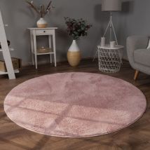Paco Home - Teppich Wohnzimmer Kunstfell Shaggy Hochflor Waschbar In Waschmaschine Soft Uni Rosa ø 80 cm Rund