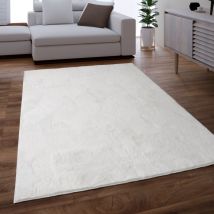 Teppich Wohnzimmer Kunstfell Shaggy Hochflor Waschbar In Waschmaschine Soft Uni Weiß ø 200 cm Rund - Paco Home