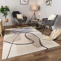 Teppich Wohnzimmer Kurzflor Abstraktes Muster Geometrisch Bogen 240x340 cm, Creme 3 - Paco Home