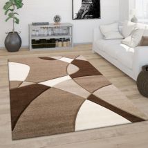 Teppich Wohnzimmer Kurzflor Modern 3D Look Konturenschnitt Abstraktes Muster 240x330 cm, Braun - Paco Home