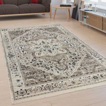 Paco Home - Teppich Wohnzimmer Kurzflor Orientalisches Muster Ornamente Bordüre Beige Creme 80x150 Cm