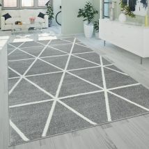 Teppich Wohnzimmer Kurzflor Rauten Skandi Muster Modern Weich Grau Weiß 240x320 cm - Paco Home