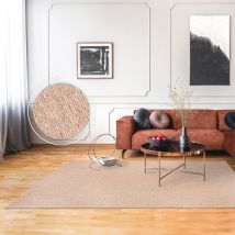 Teppich Wohnzimmer Schlafzimmer Kurzflor Waschbar Melierte Optik Einfarbig Weich 133x190 cm, Beige - Paco Home