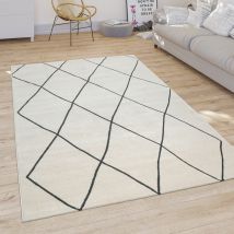 Paco Home - Teppich Wohnzimmer Skandi Rauten Muster Kurzflor Hell Und Modern In Weiß 160x230 cm