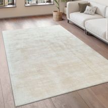Teppich Wohnzimmer Vintage Kurzflor Handgefertigt Hochwertig 100 % Viskose 160x230 cm, Creme - Paco Home