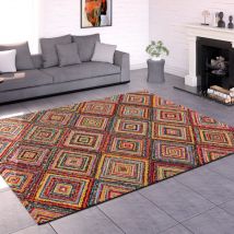 Teppich Wohnzimmer Kurzflor Ethno Design Geometrisches Muster Rauten Motiv 160x230 cm, Bunt 2 - Paco Home