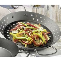 Padella Griglia Forata per Barbecue bbq con Manici 30cm in Acciaio Antiaderente