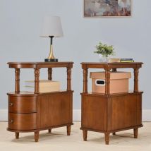 Padma House 2 Er Set Holz Beistelltisches Mit 2 Schubladen Und Ablage, Schmaler Sofa Beistelltisch Für Wohnzimmer, Vintage Slim Nachttisch Nachttisch 