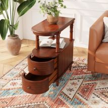 Padma House Holz Beistelltisches Mit 2 Schubladen Und Ablage, Schmaler Sofa Beistelltisch Für Wohnzimmer, Vintage Slim Nachttisch Nachttisch Für 