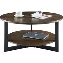 Padma House Massivholz Couchtisch Rund Für 2 Etagen, Wohnzimmertisch, Sofatisch, Kaffeetisch, Stabiles Stahlgestell, Einfacher Aufbau, Bauernhof-