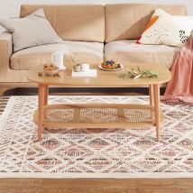 Padma House Rechteckiger Couchtisch Mit Zwei Ebenen Aus Massivem Holz In Eichenoptik Mit Rattanregal Und Tischplatte Aus Eschenfurnier