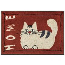 Wash+dry - Paillasson catty 50x75 rouge tissé motif animaux