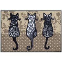 Wash+dry - Paillasson katbande 50x75 marron tissé motif animaux