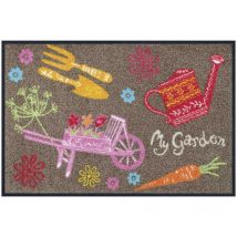 Wash+dry - Paillasson garden 50x75 marron tissé motif floral