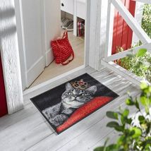 Wash+dry - Paillasson royal cat 50x75 rouge tissé motif animaux