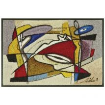 Dezenco - Paillasson steady 50x75 multicolore tissé motif abstrait