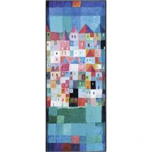 Wash+dry - Paillasson houses 50x75 bleu tissé motif fresque