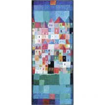Wash+dry - Paillasson houses 75x120 bleu tissé motif fresque