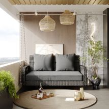 Balançoire hollywoodienne, balançoire de jardin, ensemble de meubles de jardin pour l'extérieur, rotin gris, coussin d'assise gris, 2 sièges,