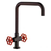 Paini Mélangeur cuisine Induss Bec haut noir mat - manette rouge douchette extractible