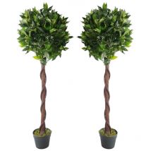 Pair of 120cm (4ft) Twisted Stem Artificial Topiary Bay Laurel Ball Trees